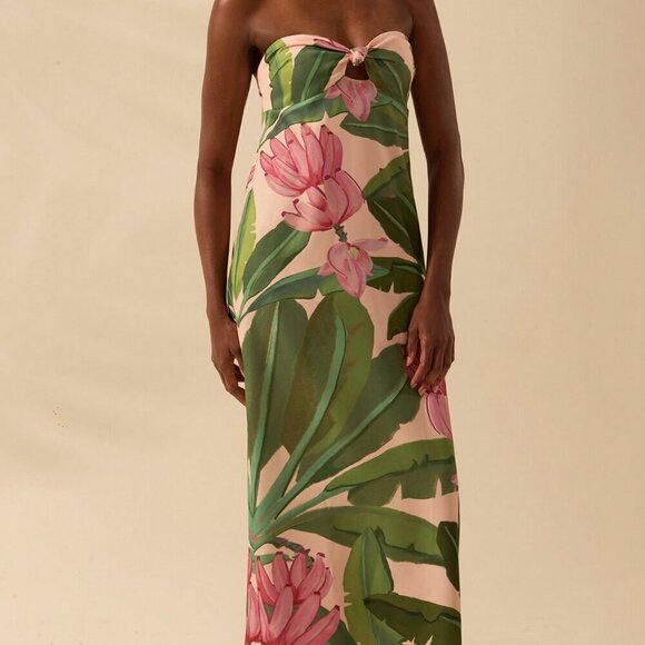 Multicolor Boho Women's Tropical Print Twist Back Lace-Up Sleeveless Dress - Picture 3 of 7